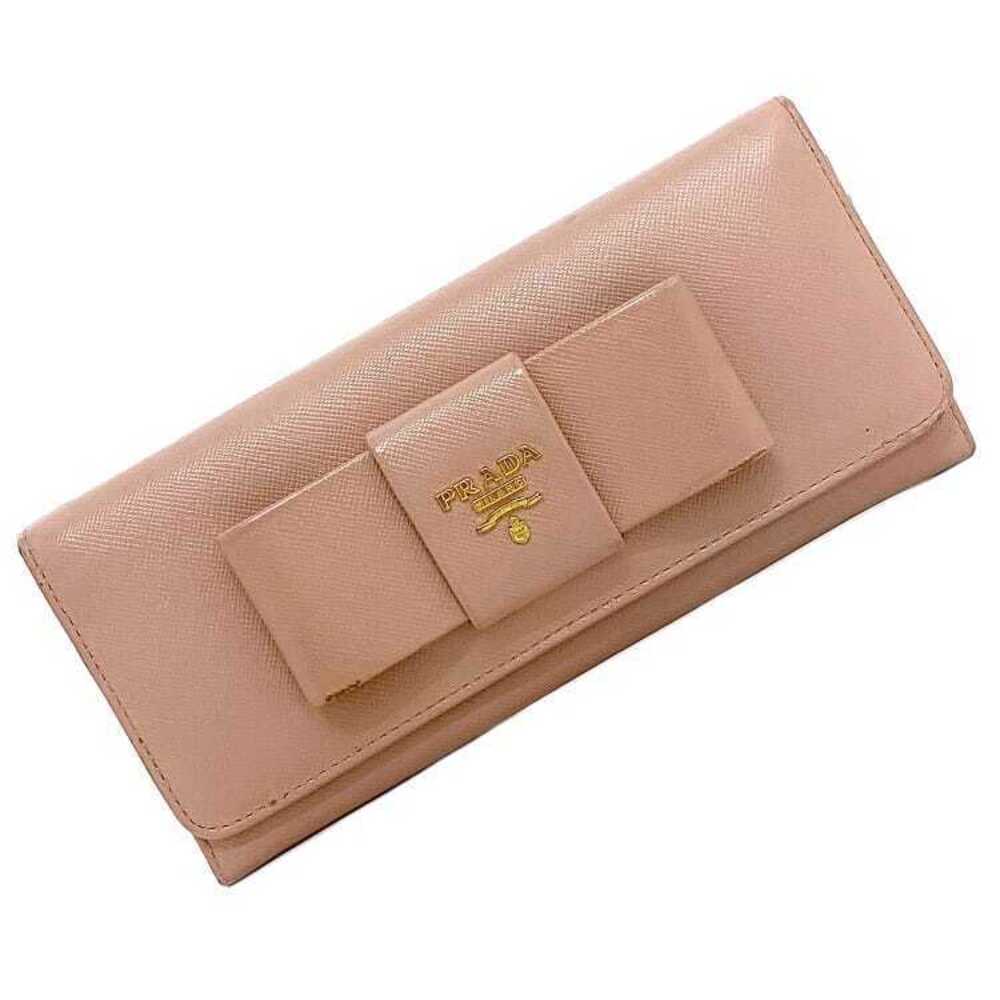 Prada Bifold Long Wallet Fiocco Saffiano Leather Snap Closure Ribbon Pink